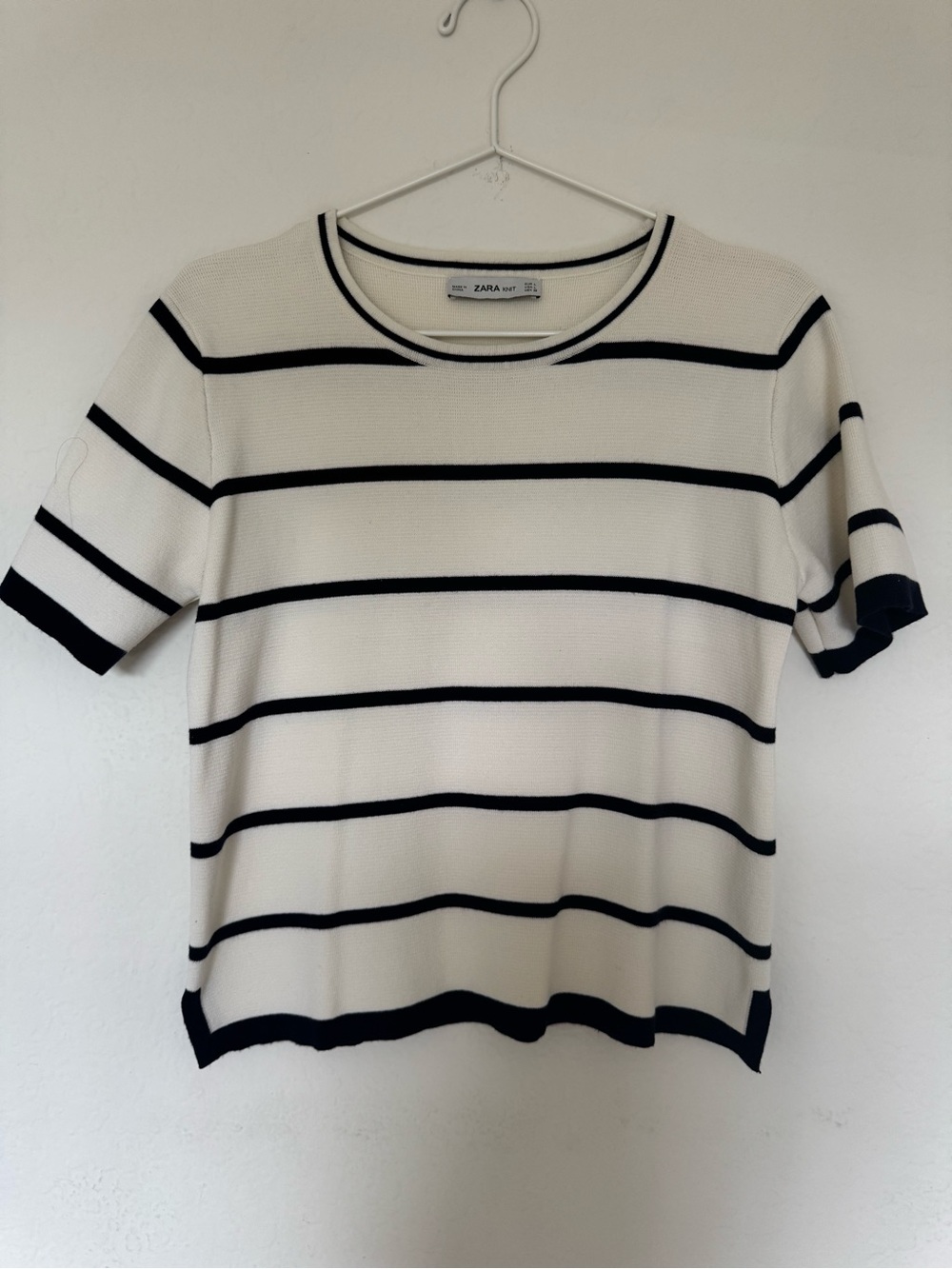 ZARA White Tee with Black Stripes - Short Sleeve